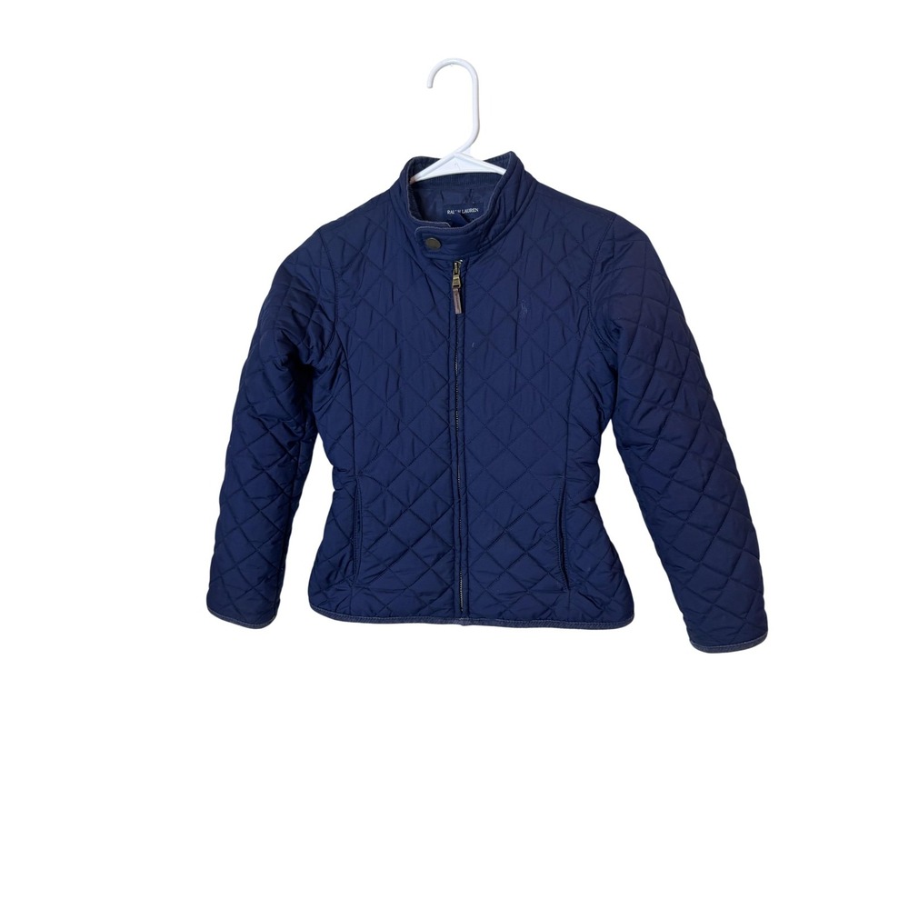 Ralph Lauren Jacket Girls Small 7 Navy Blue Quilted Zip Riding Coat Outerwear